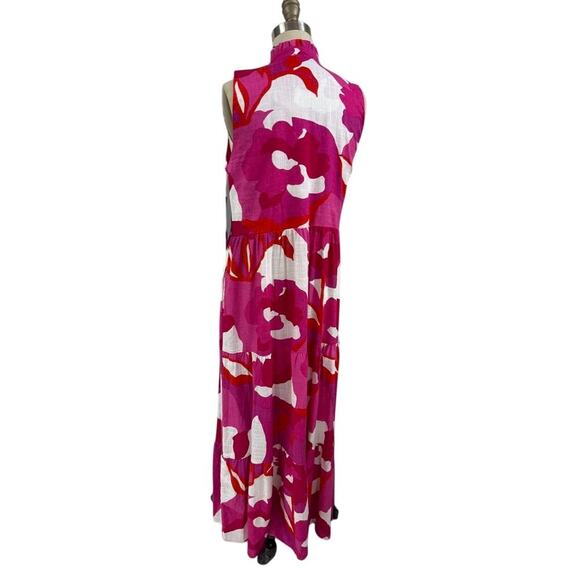 NWT MSK Sleeveless Maxi Dress S Pink Red Floral Tiered Boho Resort Chic - Picture 4 of 6